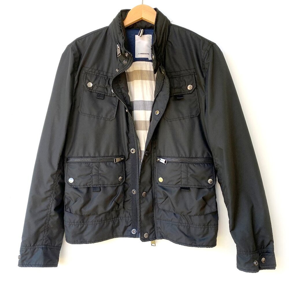 J.Lindeberg Fisher Multi Ripstop Black Utility Field Jacket Stowaway Hood Size S